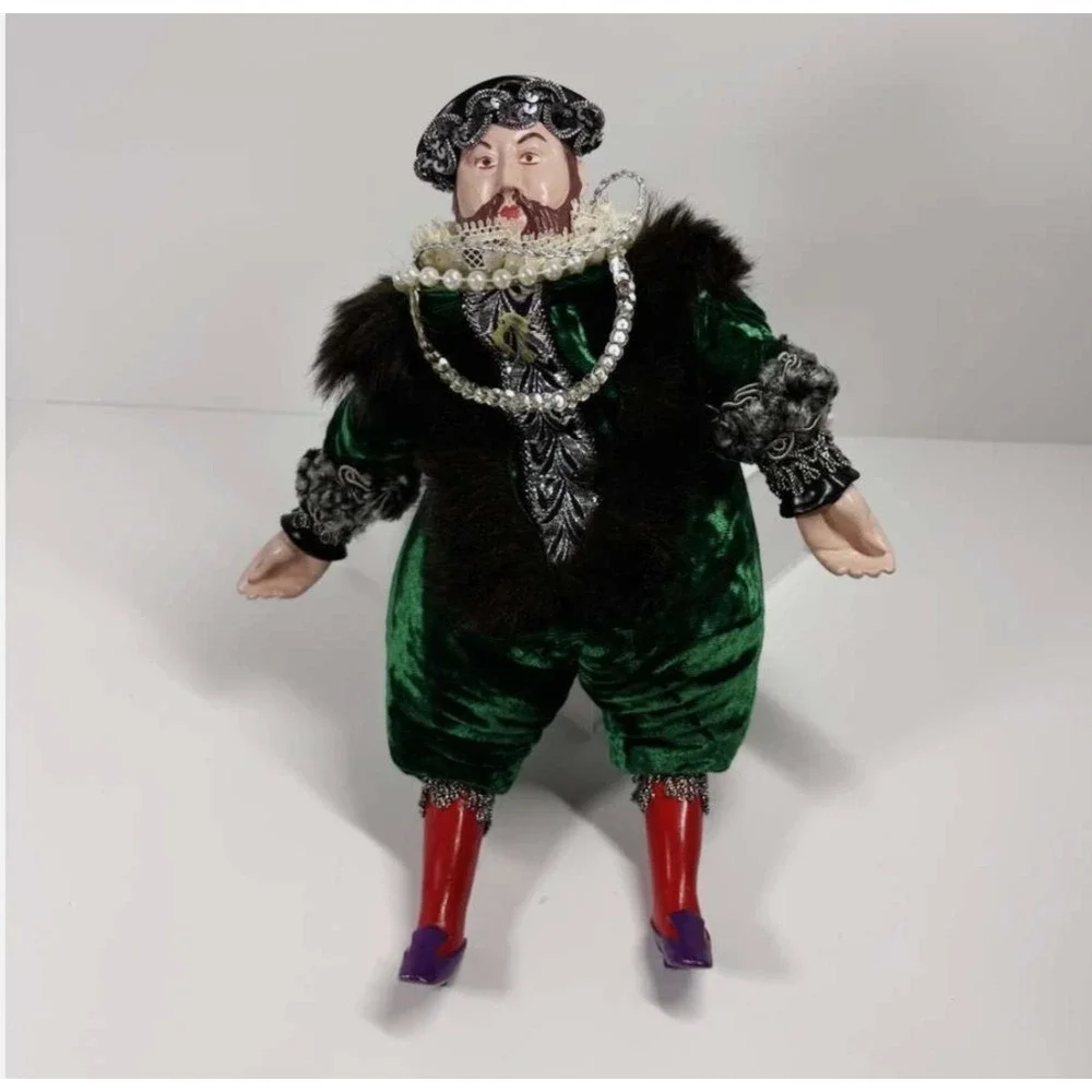 Vintage King Henry Vlll Doll With Porcelain Face Hands Feet Fabric Weighted Body
